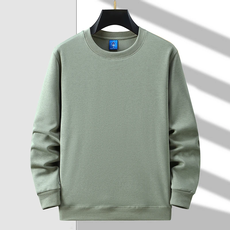 春秋男士宽松卫衣圆领大码纯色胖子男款上衣衣服百搭t恤打底衫潮