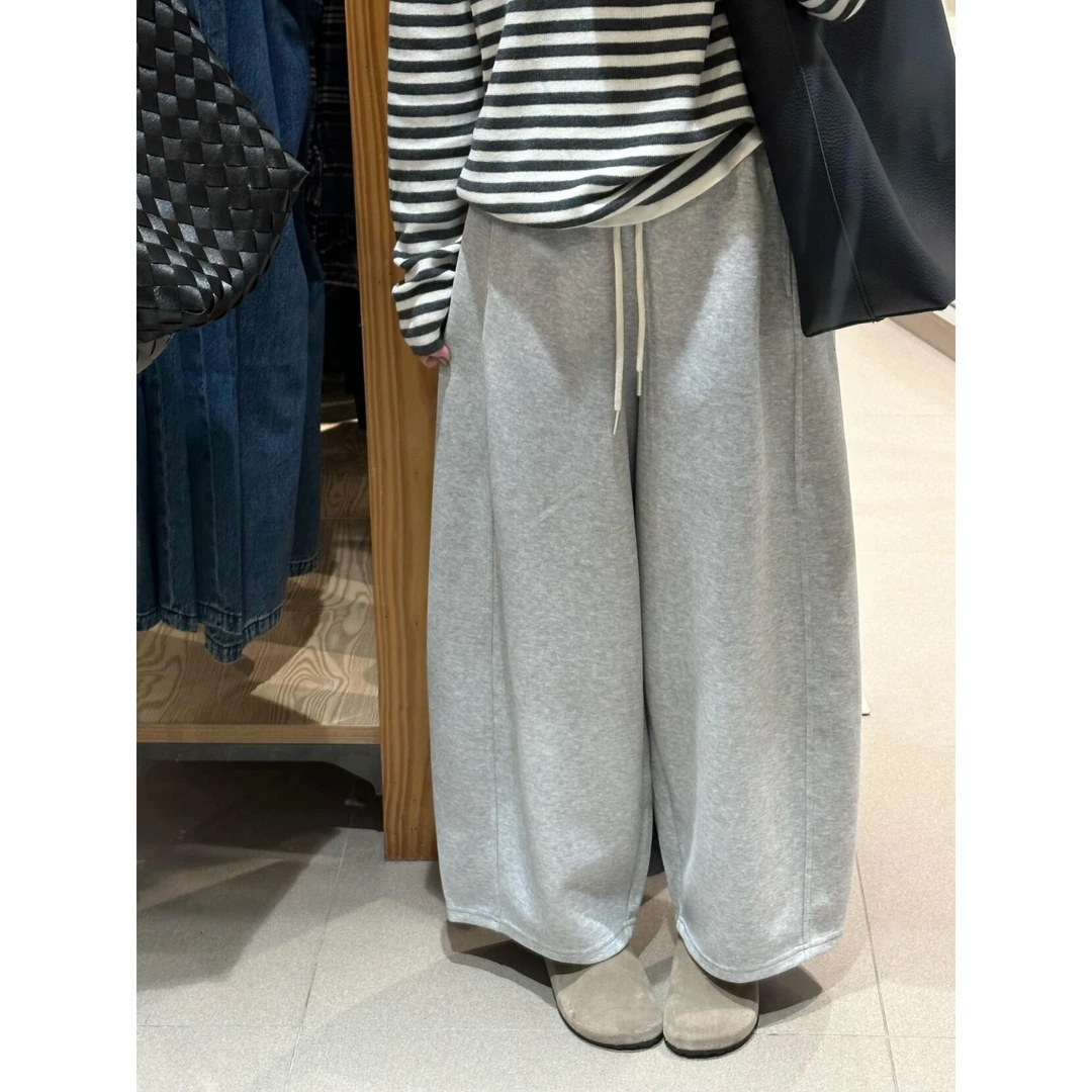 真心舒服！灰色阔腿弯刀运动卫裤女2025秋小个子休闲裤九分梧桐裤