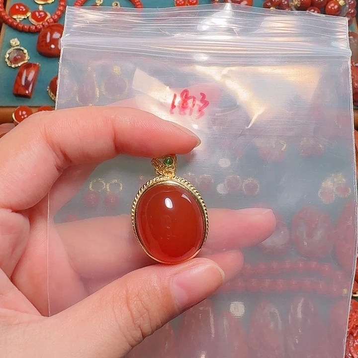 南红玛瑙银S925镶嵌吊坠