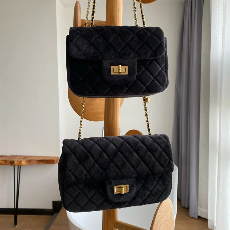 福利款小香风金球方胖子丝绒单肩包时尚斜挎包小方包