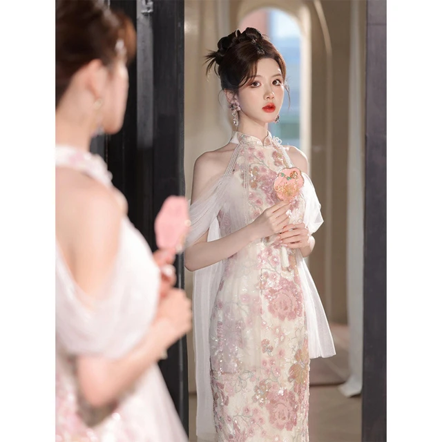 敬酒服新娘2025新款高端轻奢小众中式绝美订婚礼服旗袍裙粉色晨袍