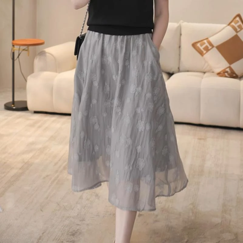 时尚印花半身裙女2025新款夏季小个子百搭显瘦洋气减龄A字纱裙子