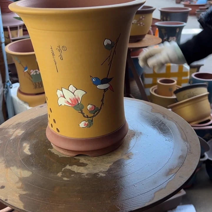 紫砂宜兴紫砂花盆精品黄舍得兰花盆