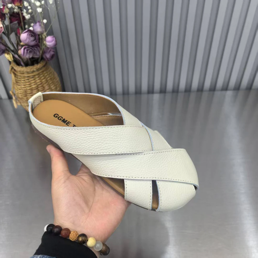 2025夏季新款罗马包头半拖鞋女外穿一脚蹬懒人法式沙滩凉拖舒适