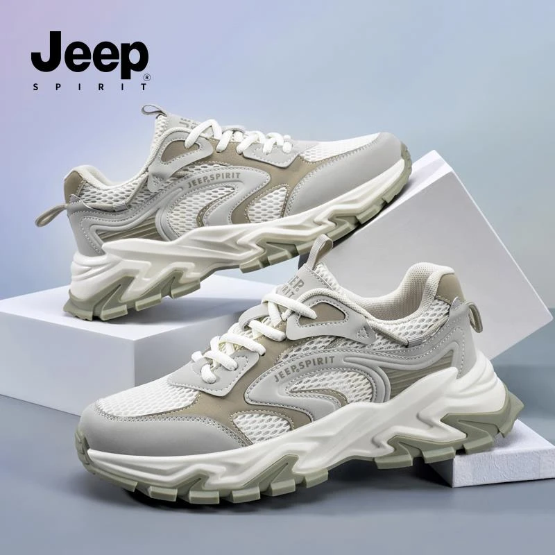 JEEPSPIRIT吉普男鞋春夏季透气防臭网面运动休闲跑步鞋厚底防滑鞋
