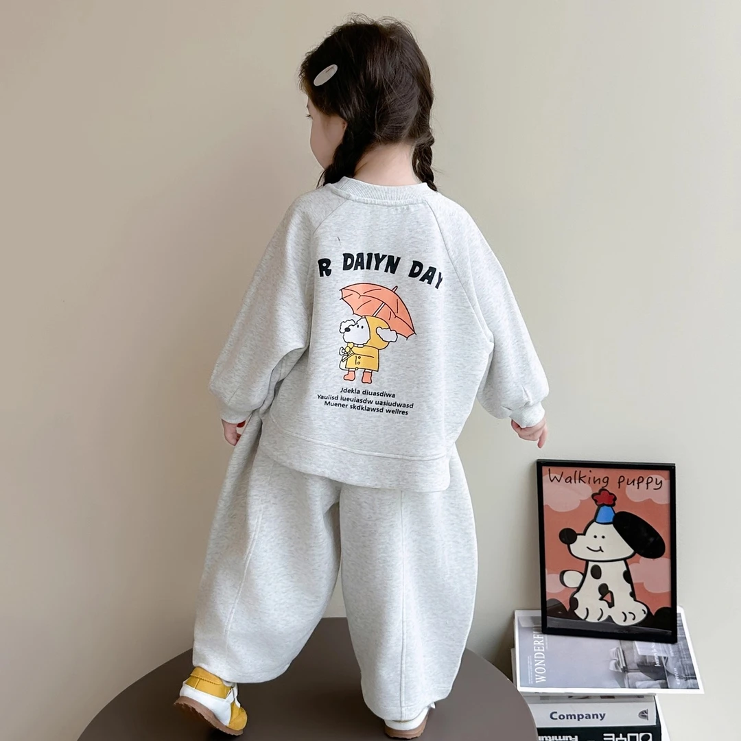 女童韩版卡通卫衣套装秋季新款洋气女宝宝休闲运动宽松秋装两件套