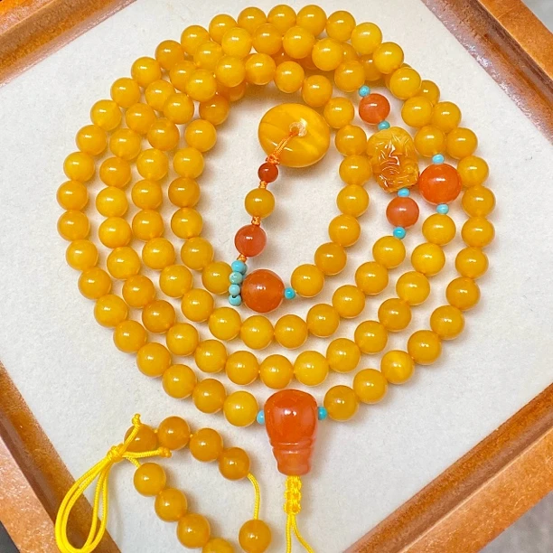 『顺亿天然蜜蜡』老蜜蜡圆珠108佛珠项链（多样性发一）尺寸6.3mm左右