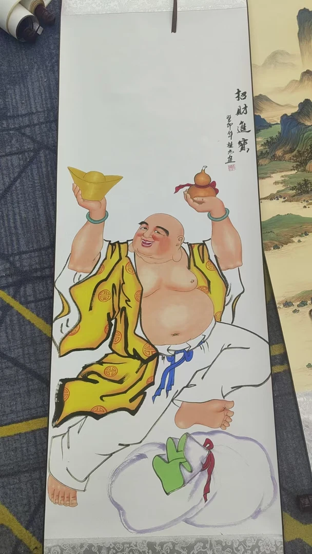 招财进宝主题宽45高140尺寸国画佳作