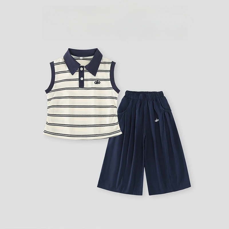 【现货】女童无袖条纹套装2025新款女孩休闲阔腿裤两件套CSC2260