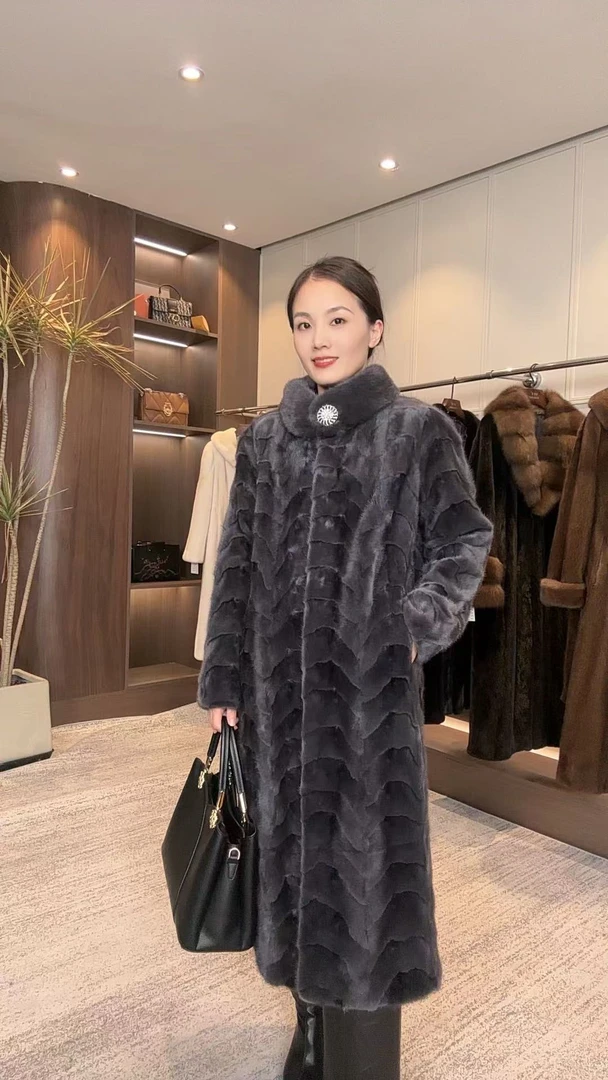 【品千姿】 长款水貂 面包领 高级灰 898