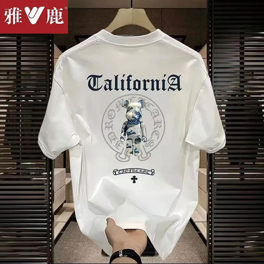 雅鹿春夏纯棉短袖t恤男女同款圆领潮流ins韩版宽松百搭印花半袖