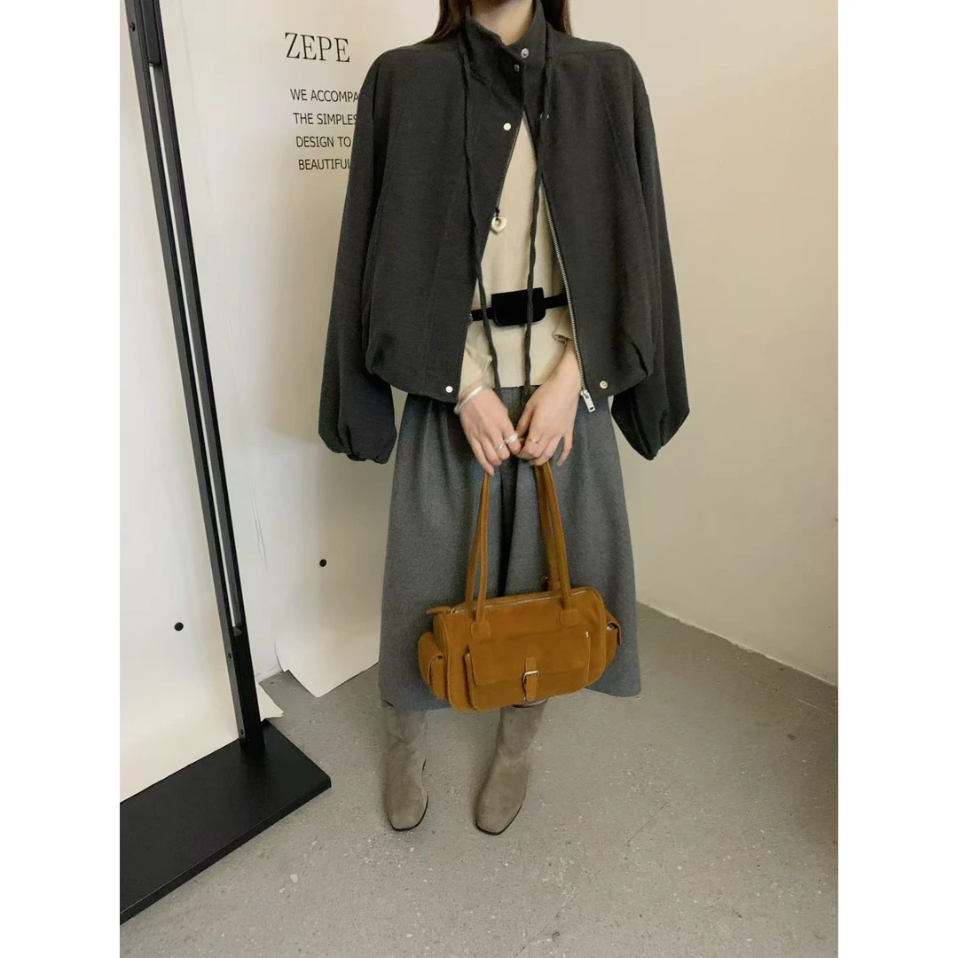 ximi.希米-秋上新立领复古百搭纯色短外套52802秋季