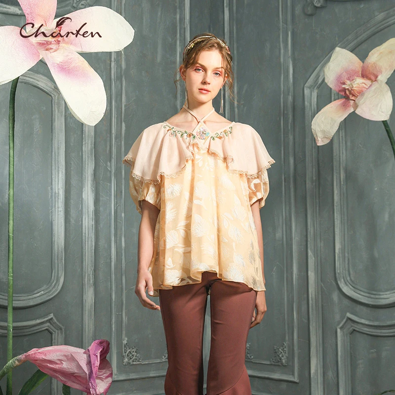 【媛媛专享】朝峰夏季娃娃衫上衣大翻领CFC2D072-675T