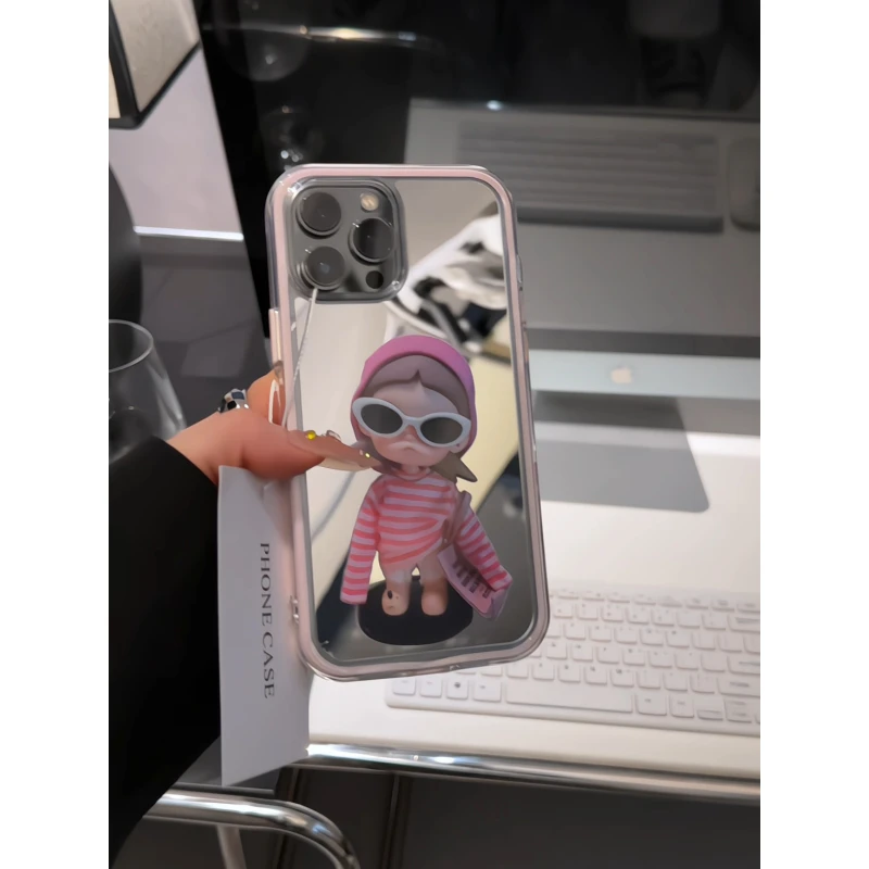 墨镜小姐姐适用苹果17pro手机壳iPhone16炫彩镜面华为p可爱小米15