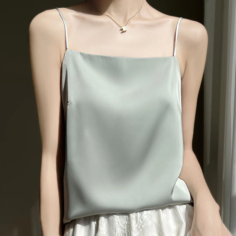 【现货宠粉】新款吊带背心女醋酸缎面纯色轻奢夏季打底内搭显瘦薄