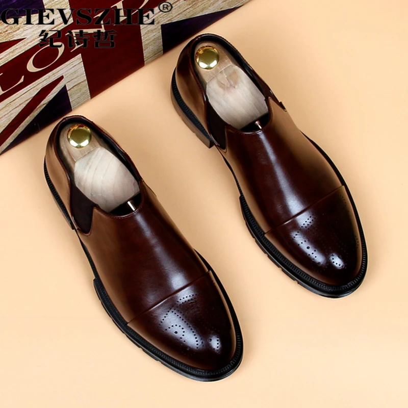 纪诗哲皮鞋男商务雕花内增高套脚豆豆鞋轻奢高内增高真皮豆豆鞋