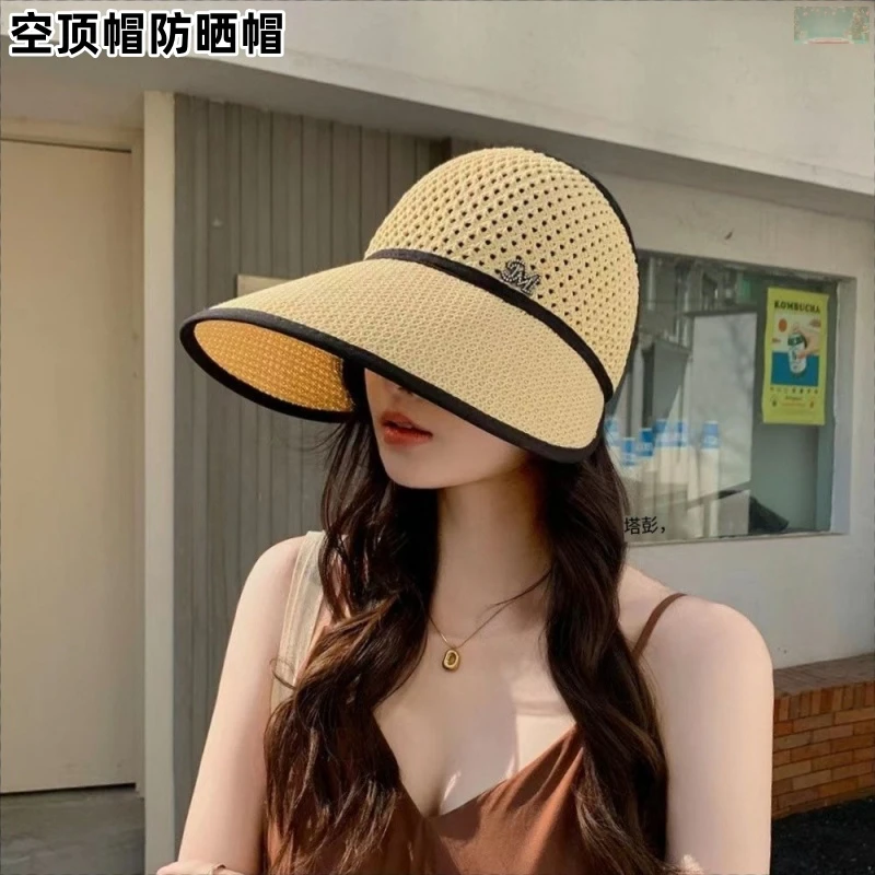 夏天韩版百搭出游遮阳防晒帽大帽檐遮脸渔夫帽女空顶户外防晒帽子
