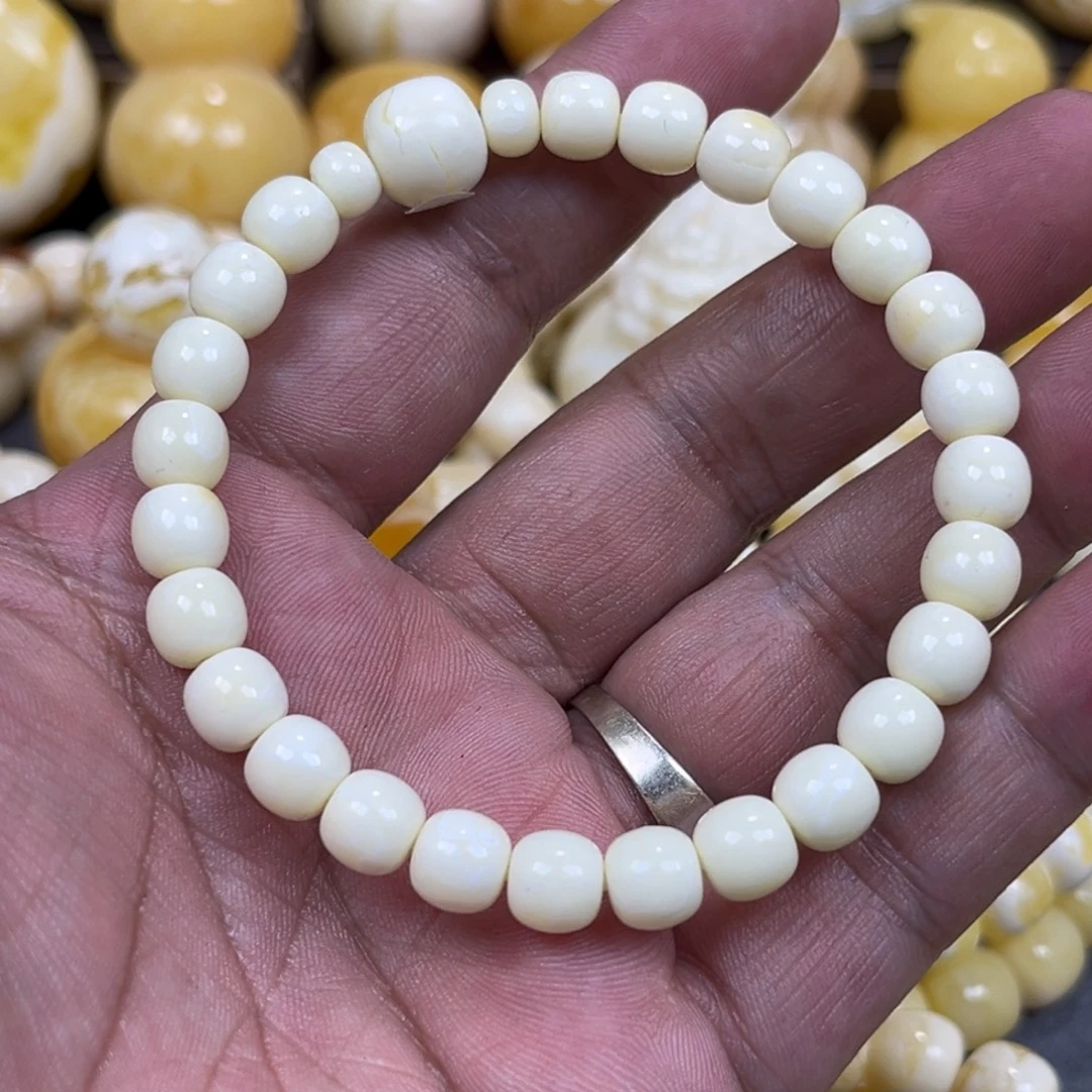 琥珀未镶嵌手串同料白蜡老邢手串7mm+