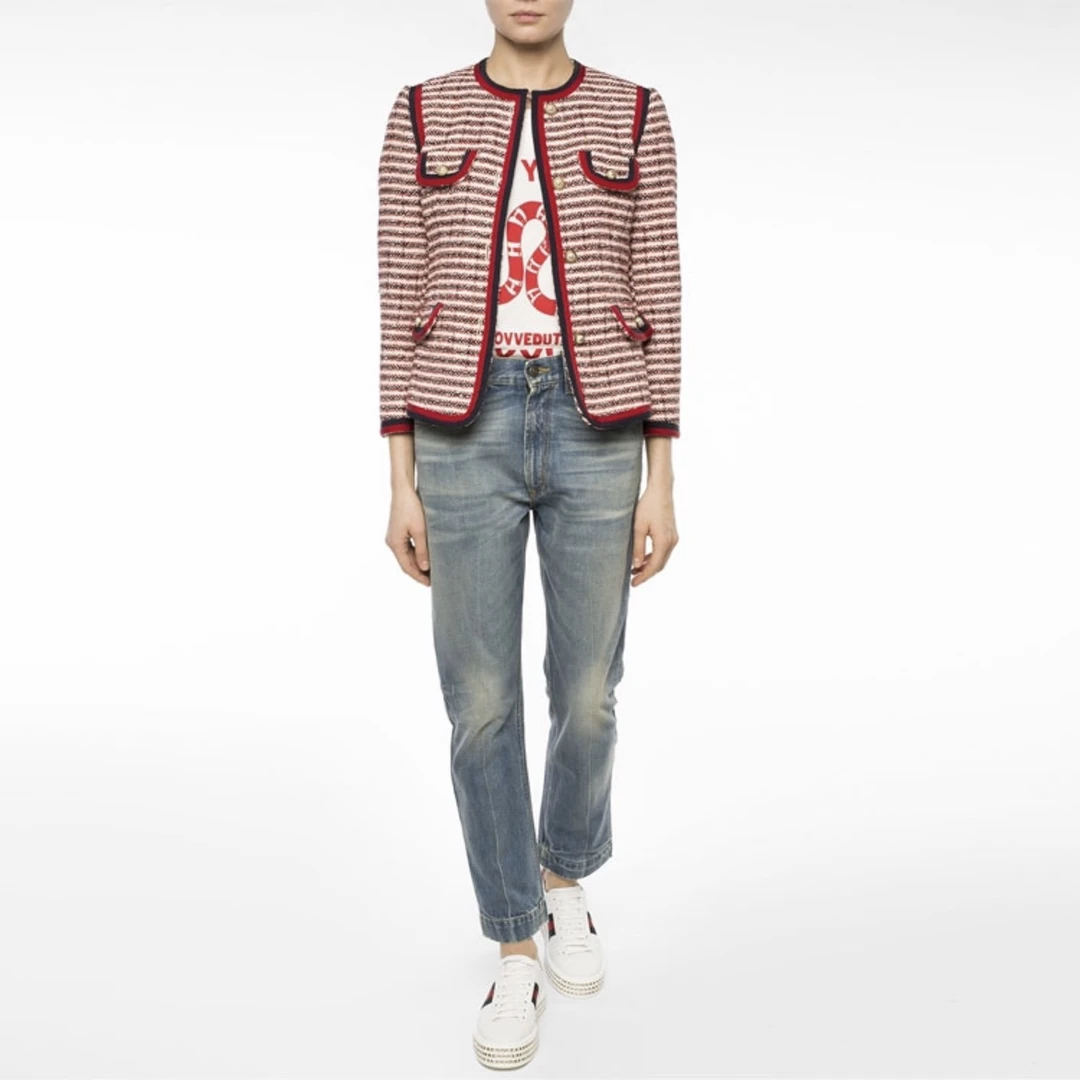 99新 GUCCI/古驰 4093/GUCCI 红色条纹花呢夹克外套/38码