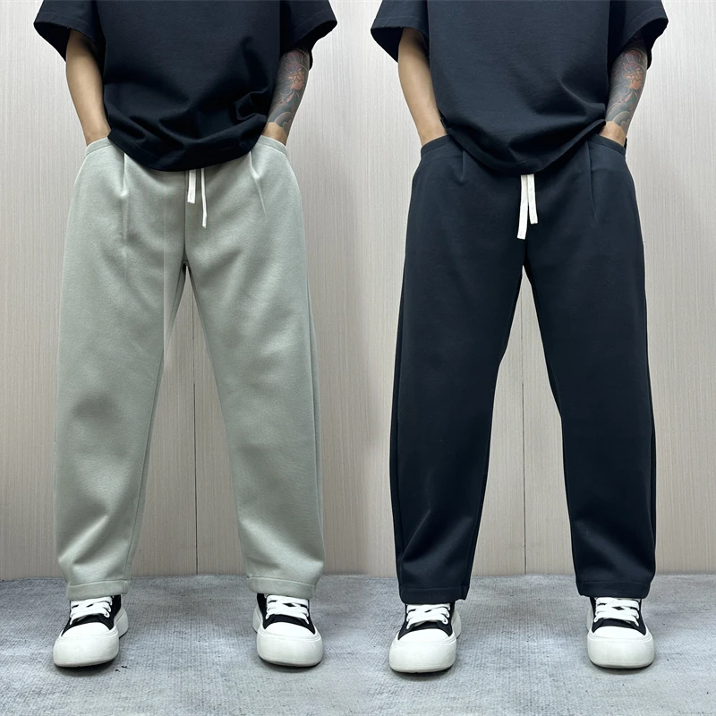昊Studio冬季男士加厚百搭长裤宽松运动裤潮流纯色直筒时尚休闲裤