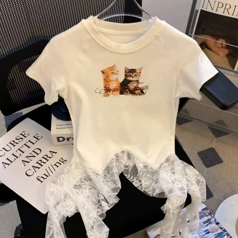 【RRSIFU蓉蓉私服】XS1953纯欲甜美流苏猫咪时尚T恤
