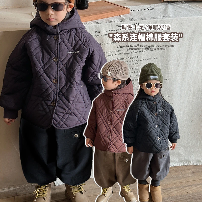 《早春福利》儿童宽松洋气棉衣韩系男童女童24DL1005连帽棉服冬装