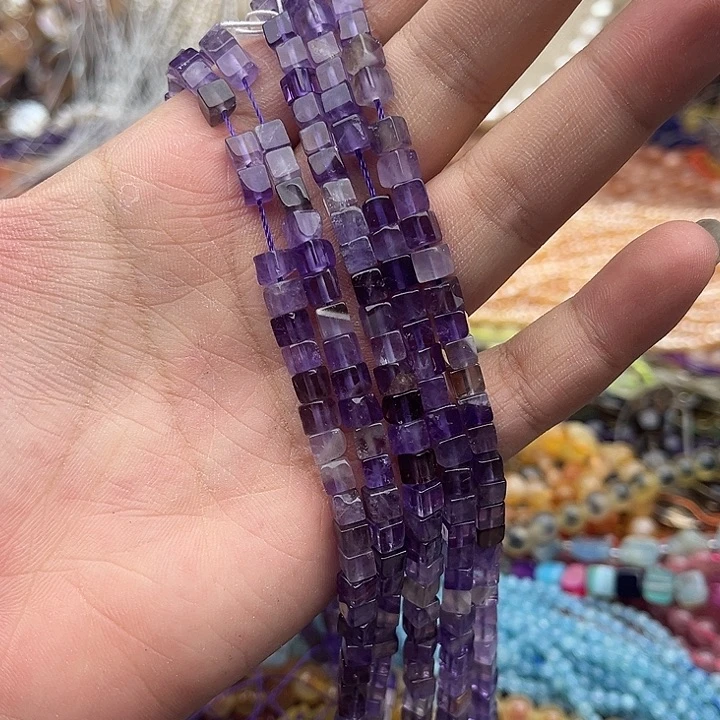 玛瑙/玉髓未镶嵌珠宝半成品一条4/4mm左右紫晶方糖