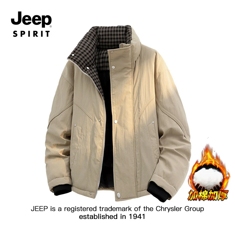 JEEPSPIRIT吉普加厚立领棉服男冬季新款潮流宽松保暖工装棉衣外套