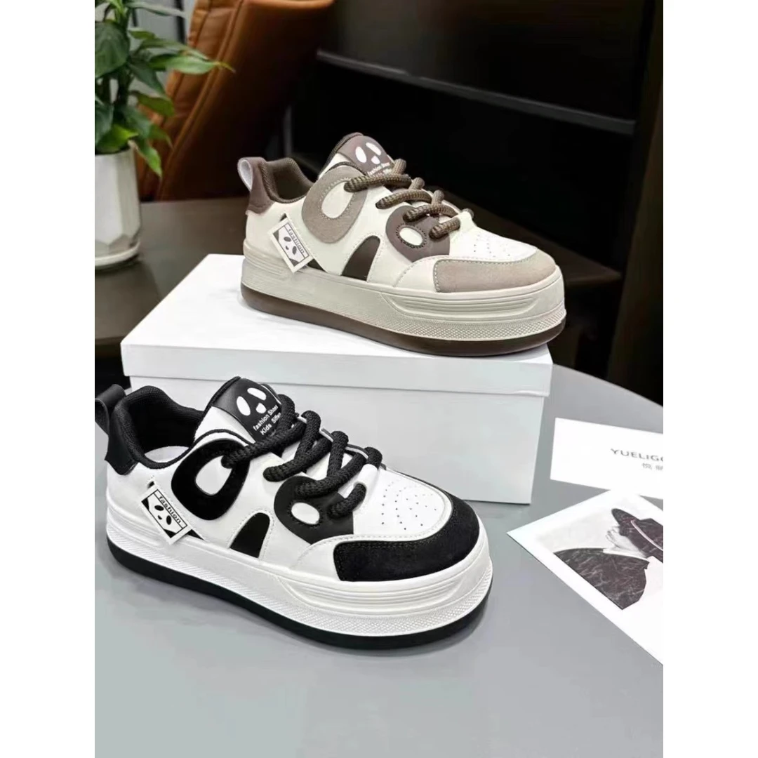 丑萌大头黑白熊猫女鞋2023年秋季爆款百搭厚底增高运动休闲鞋535