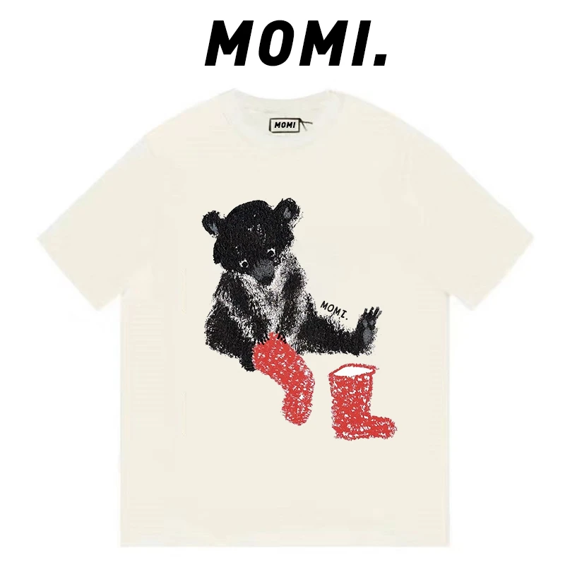 【MOMI】现货！袜子小熊260克纯棉重磅短袖女男宽松休闲百搭T恤