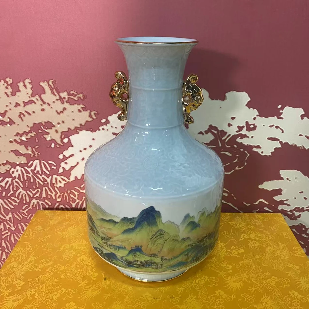 宏泰·瓷源 景德镇高端赏瓷  青绿山水双耳尊 HY0087