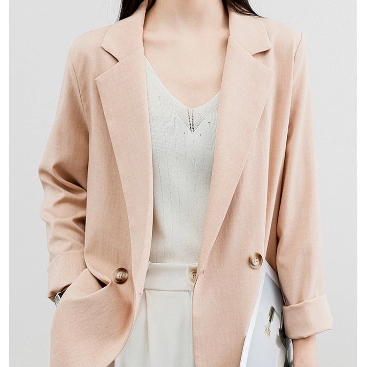 春季新款女装西装外套女薄款设计感女装气质通勤亚麻风休闲上衣