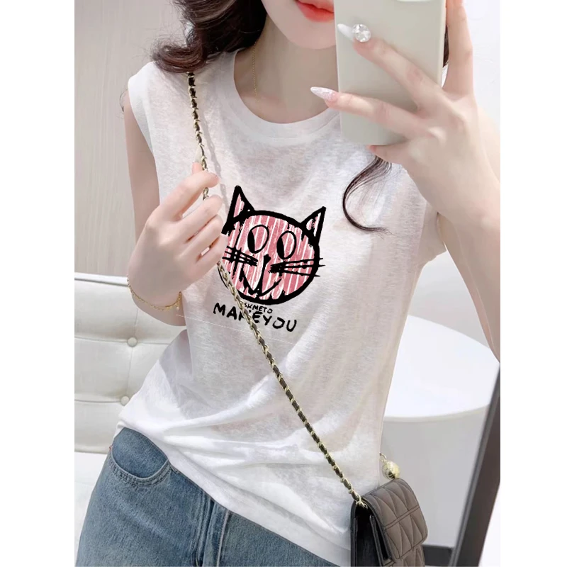 宽松简约设计感休闲百搭上衣潮夏季新款雪花棉圆领无袖吊带背心女