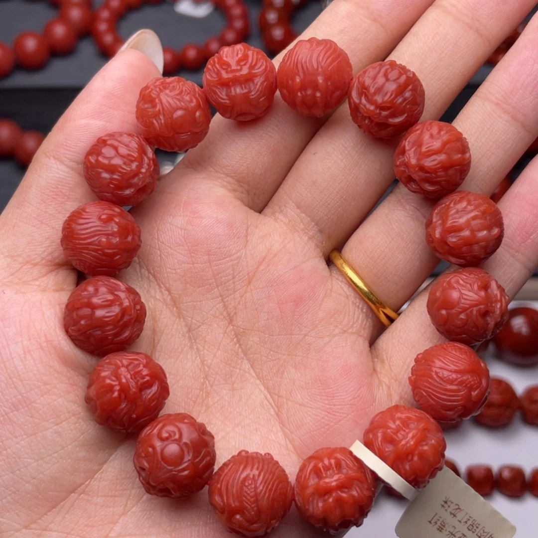 南红玛瑙未镶嵌手串Y13.6mm收藏满红满肉锦红龙珠手串