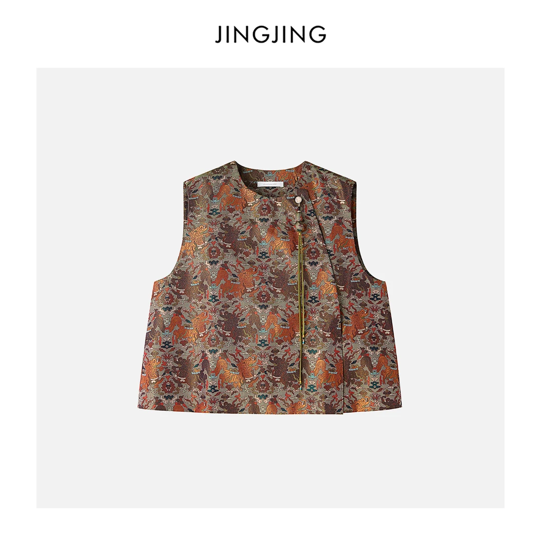 JINGJING2025新款“金福禄”100真丝麒麟蜀锦葫芦流苏国风马甲