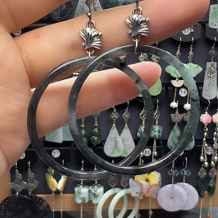 翡翠银S925镶嵌耳饰65666