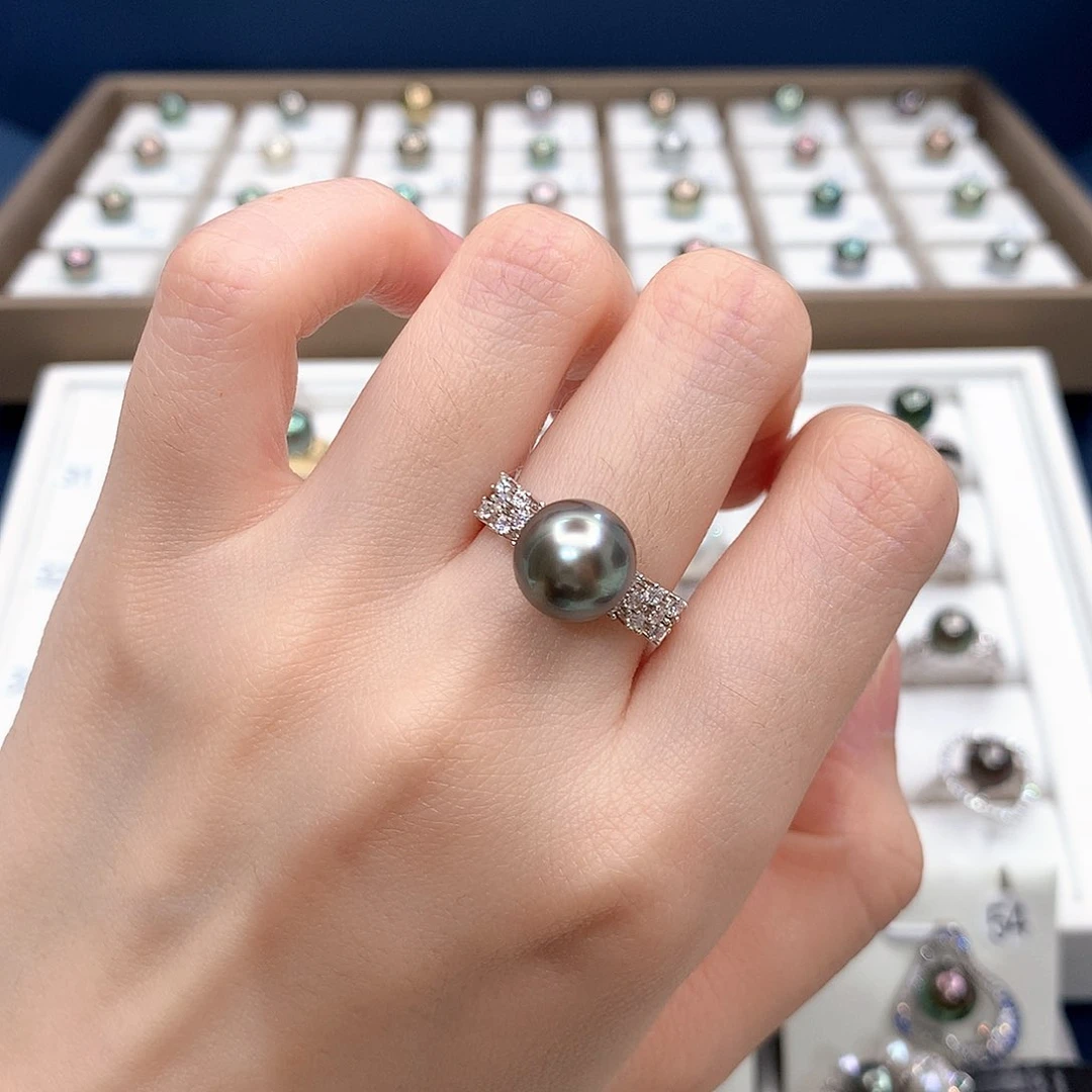 银S925镶嵌戒圈海水珍珠大溪地星星戒指