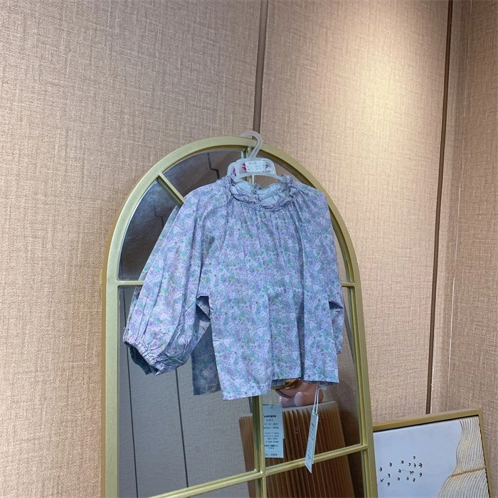 AE094   宝宝紫色碎花小立领娃娃衫 春款