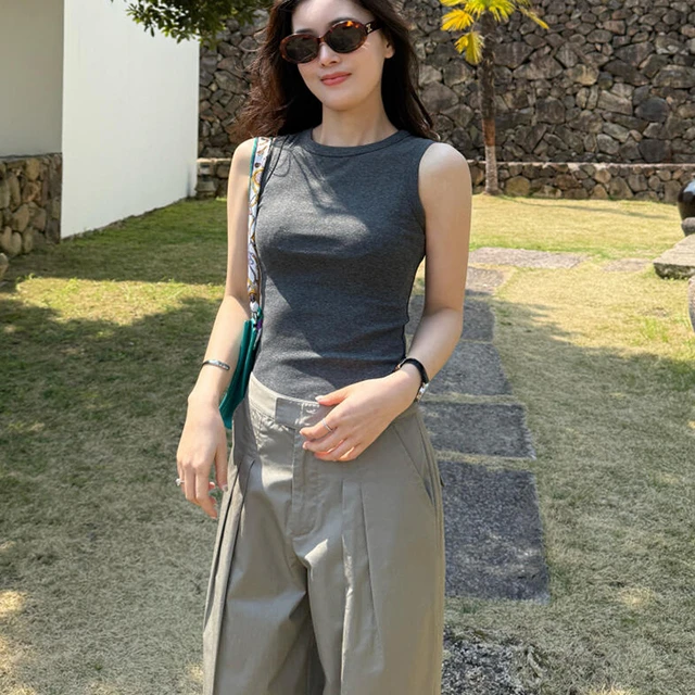 2025年新款黑灰色美背吊带背心女小衫夏季不带胸垫防走光外穿上衣