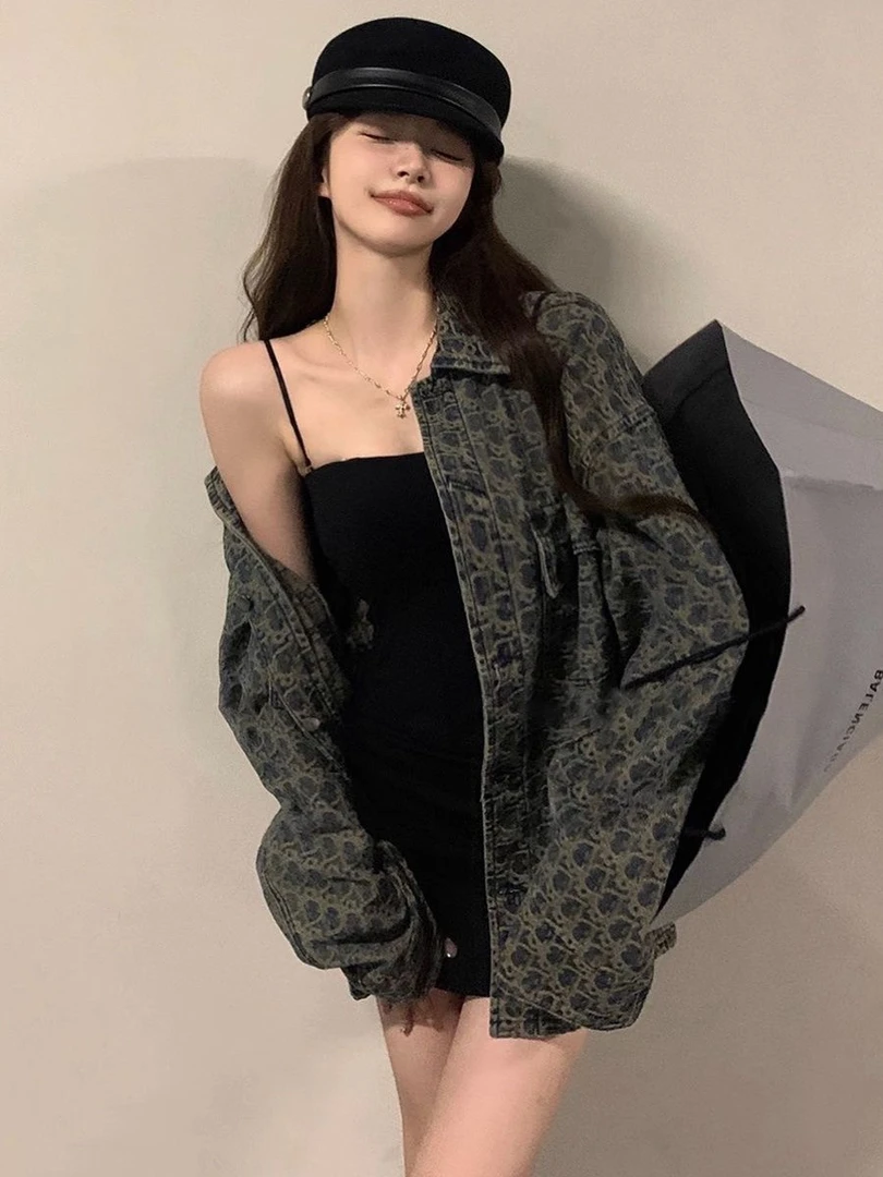 美式复古牛仔衬衫外套女春秋季2025新款宽松高级感中长款休闲上衣