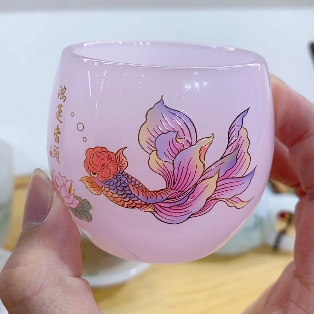 粉红色鱼琉璃主人杯