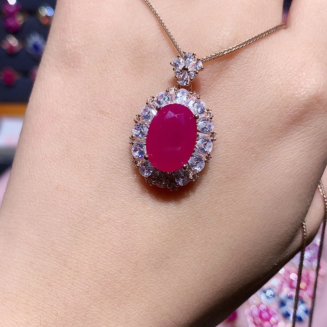 银S925镶嵌红宝石吊坠(赠链)