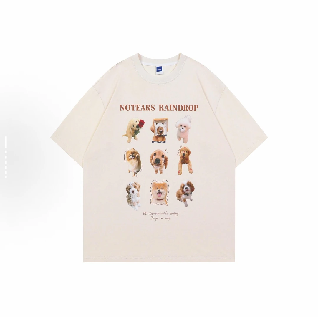 No Tears 纯棉圆领小狗logo字母印花纯色短袖T恤 男女同款
