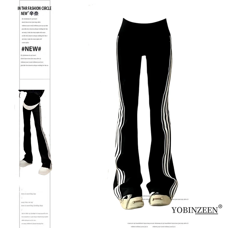 黑色微喇叭运动裤子女装春季薄款2025新款高腰马蹄裤显瘦垂感卫裤