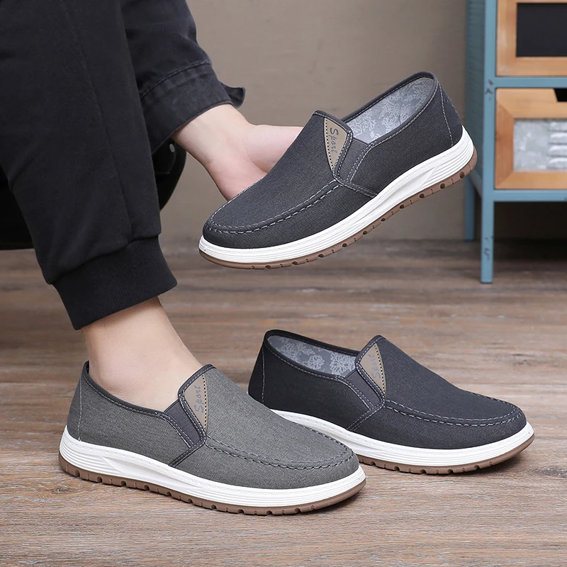 春季新款老北京布鞋男软底休闲鞋防滑耐磨爸爸鞋懒人一脚蹬帆布鞋