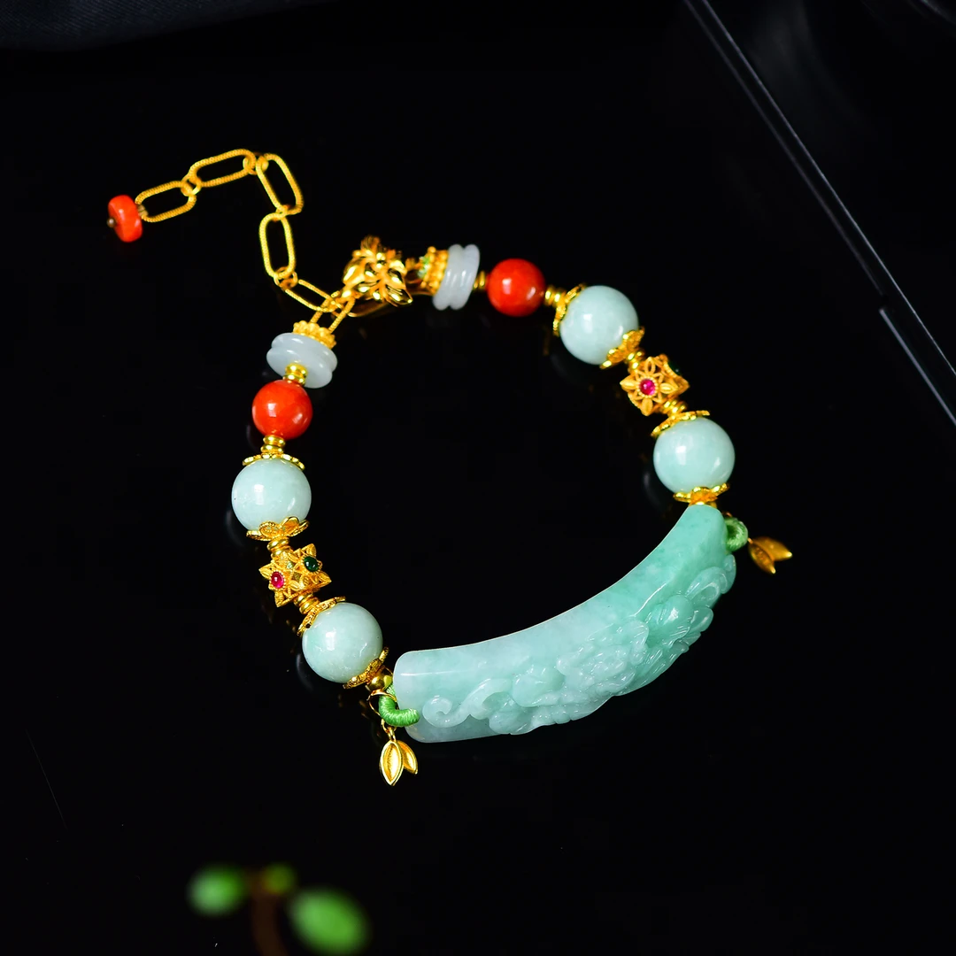 缅甸翡翠手串天然缅甸A货翡翠平安扣吊坠手链项链吊坠国风款