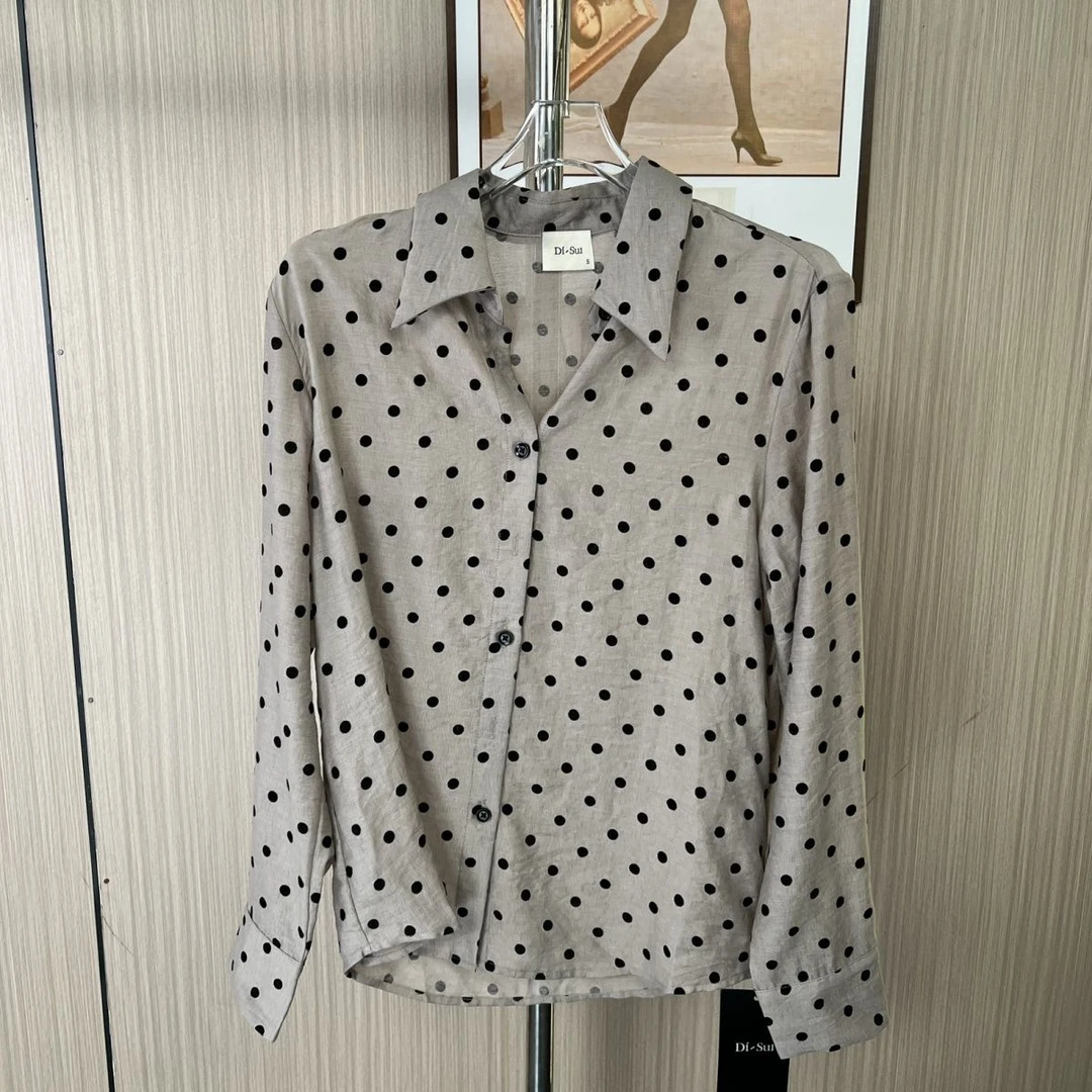 1018撤柜DS长袖波点衬衫气质春季休闲2025宽松白色衬衣显瘦上衣