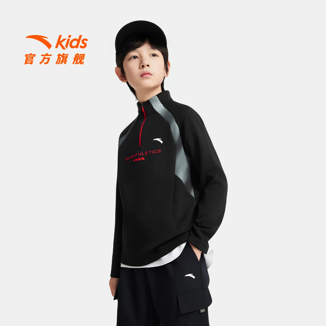 安踏儿童25秋季新款针织套头衫舒适亲肤调温排汗运动卫衣-ZB