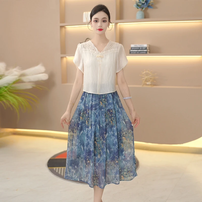 假两件连衣裙新款夏季薄款设计感透气减龄显瘦拼色中长款时尚裙女