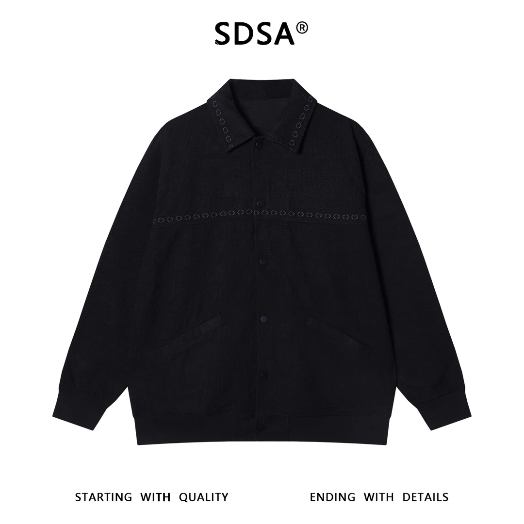 SDSA男士秋冬新款痞帅男装纯色提花刺绣设计翻领衬衫夹克百搭时尚